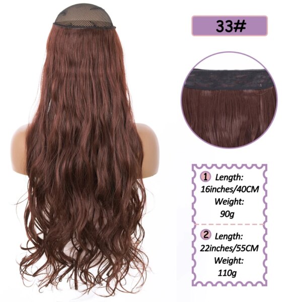 Extension cheveux synthétiques sans Clips, fil Invisible