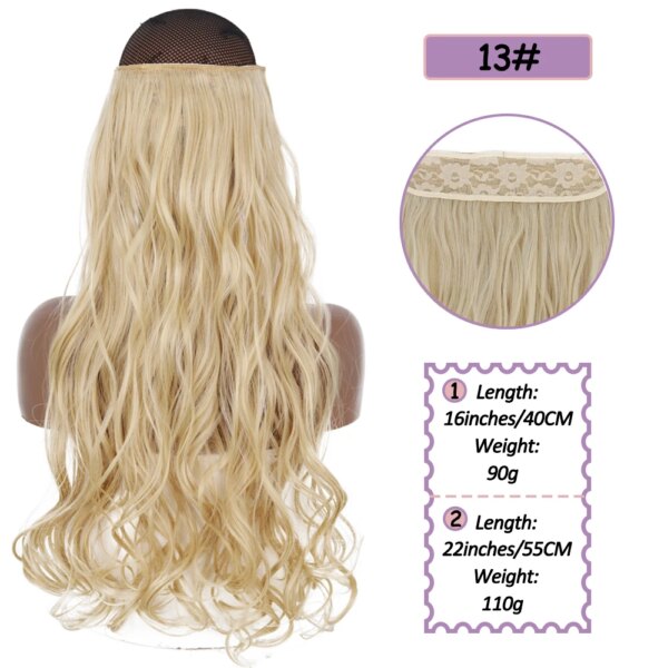 Extension cheveux synthétiques sans Clips, fil Invisible