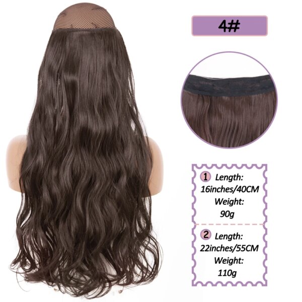 Extension cheveux synthétiques sans Clips, fil Invisible