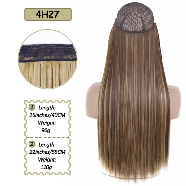 Extension cheveux synthétiques sans Clips, fil Invisible