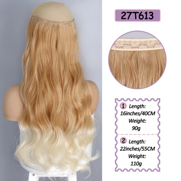 Extension cheveux synthétiques sans Clips, fil Invisible