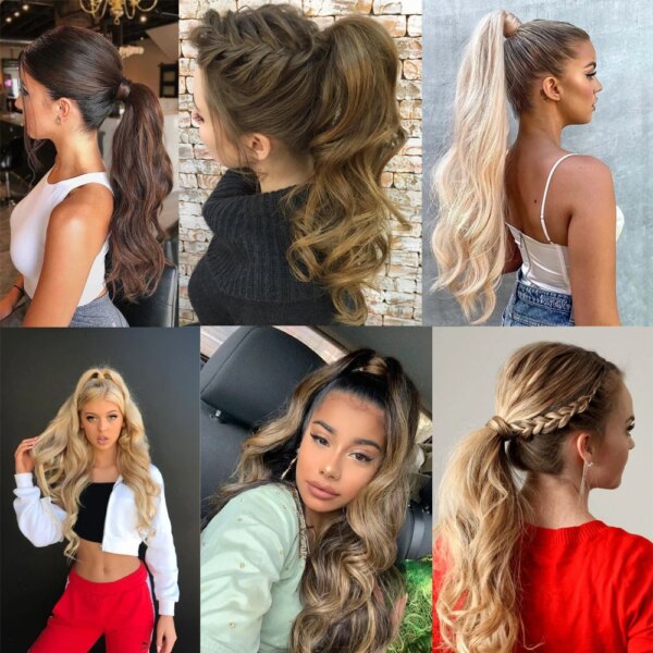 extension cheveux synthétique longue ondulée brune