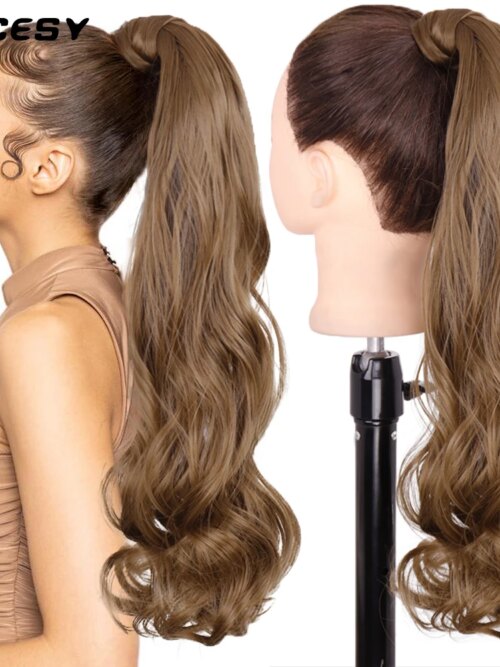 extension cheveux synthétique longue ondulée brune