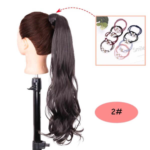 extension cheveux synthétique longue ondulée brune