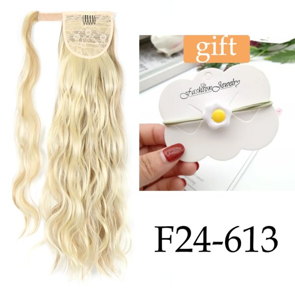 extension cheveux synthétique longue queue de cheval ondulée avec pince à cheveux