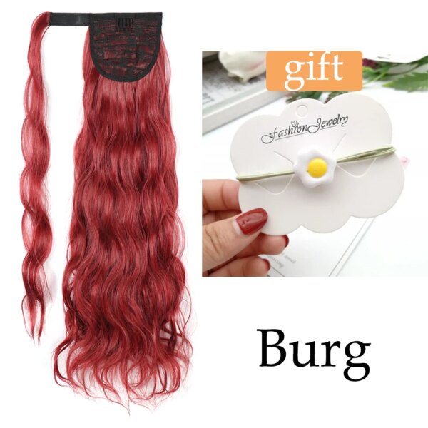 extension cheveux synthétique longue queue de cheval ondulée avec pince à cheveux