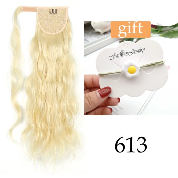 extension cheveux synthétique longue queue de cheval ondulée avec pince à cheveux