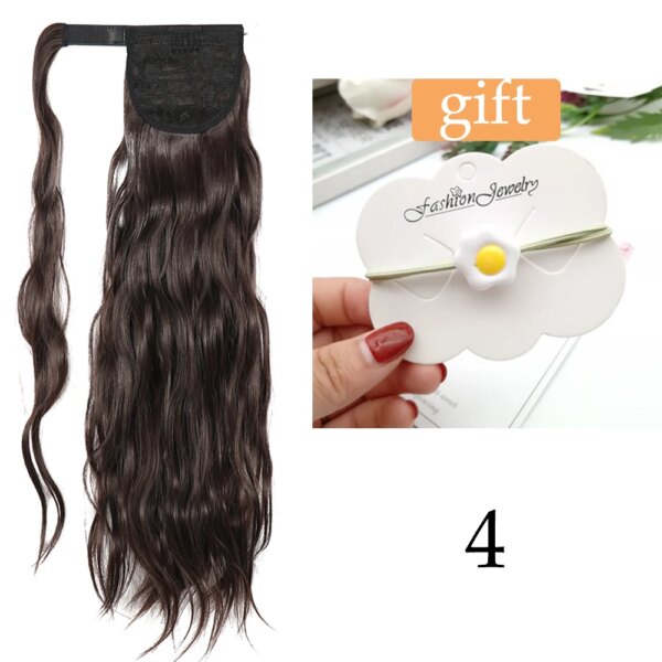 extension cheveux synthétique longue queue de cheval ondulée avec pince à cheveux