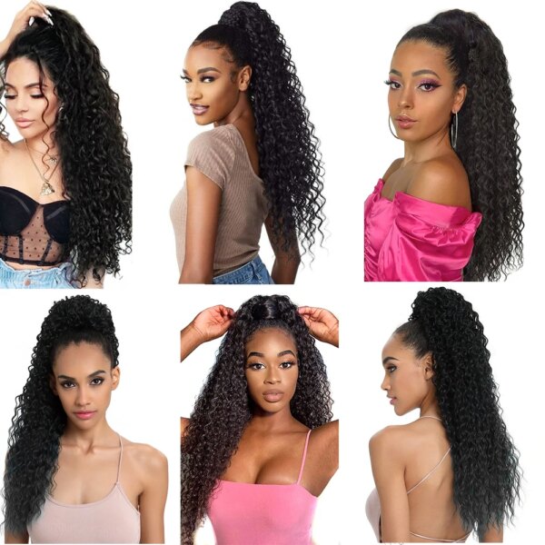 extension cheveux queue de cheval synthétique longue crépue et bouclée