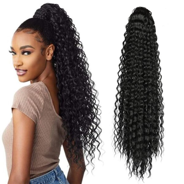 extension cheveux queue de cheval synthétique longue crépue et bouclée