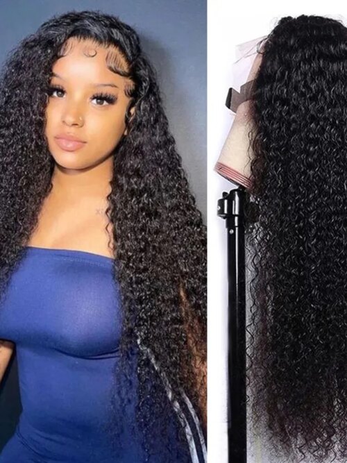 perruque femme Lace Frontal Wig Remy naturelle crépue bouclée