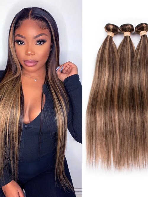meche cheveux malaisiennes naturelles Remy lisses brun ombré