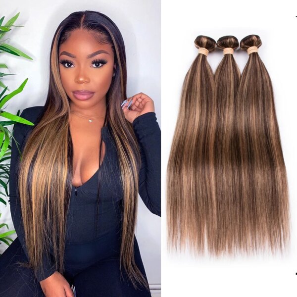 meche cheveux malaisiennes naturelles Remy lisses brun ombré