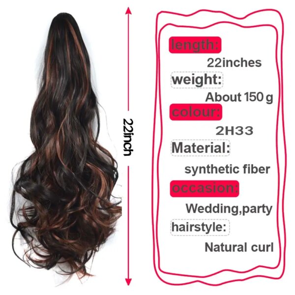 extension cheveux capillaire synthétique ondulée 22 pouces avec pince