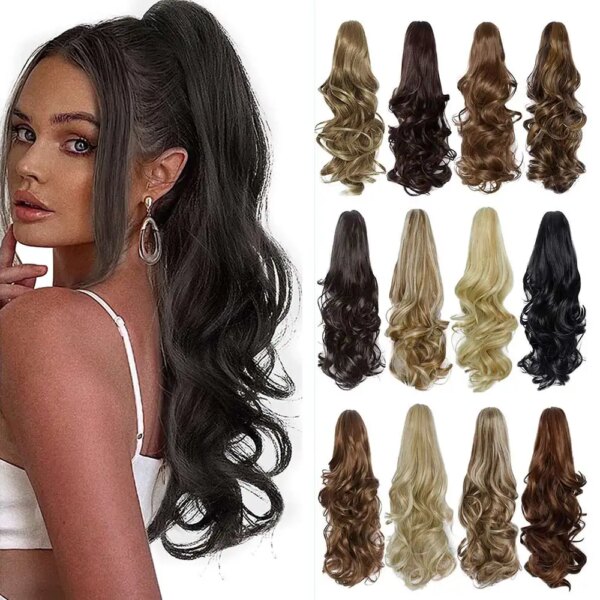 extension cheveux capillaire synthétique ondulée 22 pouces avec pince