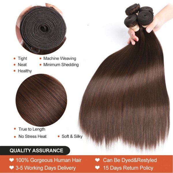 meche cheveux meche bresilienne naturelles Remy lisses brun foncé