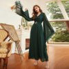 Robe de soirée en mousseline de soie, vert foncé, haute densité