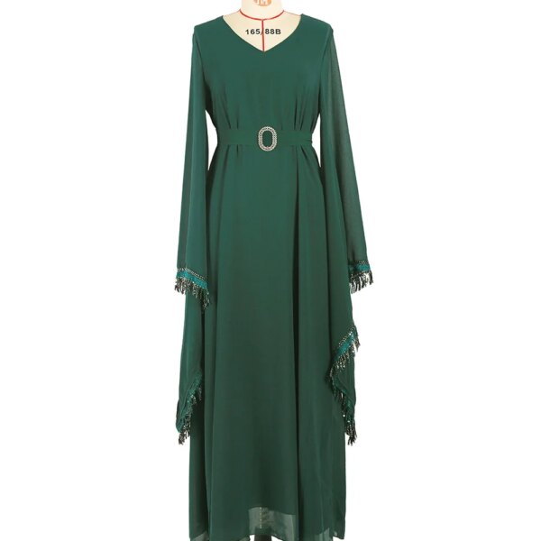 Robe de soirée en mousseline de soie, vert foncé, haute densité