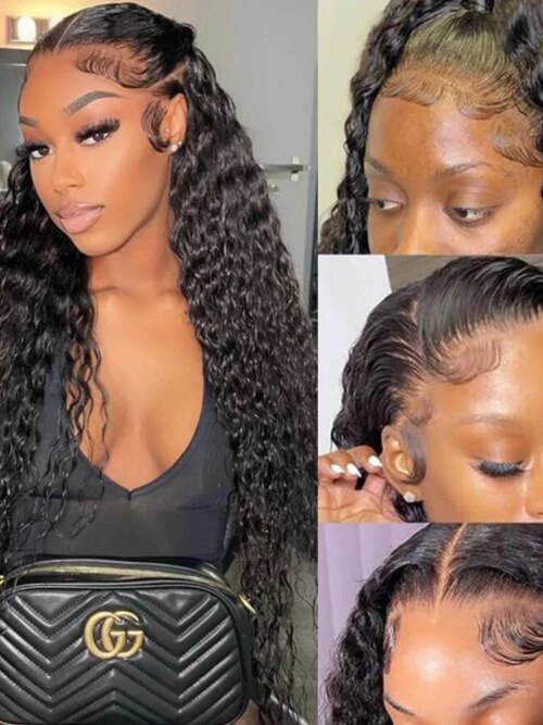 perruque femme Lace Frontal Wig frisée naturelle, cheveux humains, sans colle, 13x4, 34 pouces, Transparent Hd