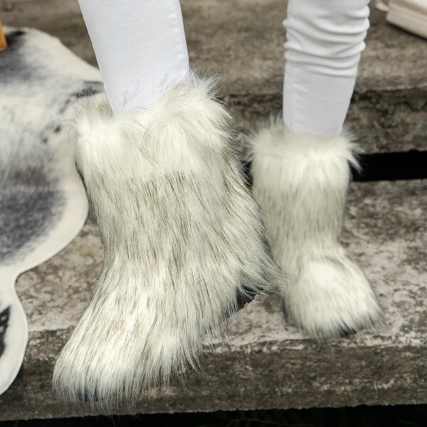 bottes femme de neige en fausse fourrure de renard pour femme