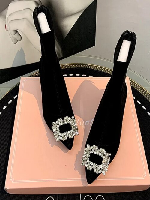 bottines femme à talons hauts et pointus pour femme, chaussures courtes à strass