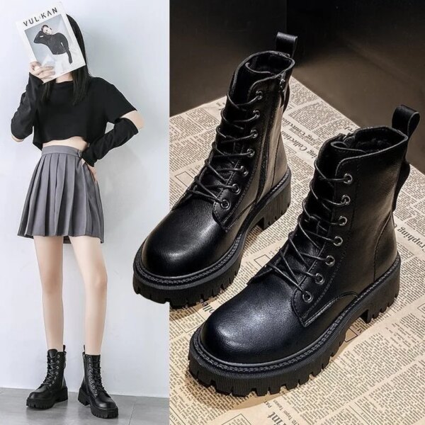 bottines femme en cuir à lacets pour femme, chaussures de Combat, à la mode