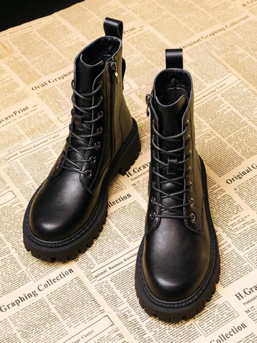 bottines femme en cuir à lacets pour femme, chaussures de Combat, à la mode