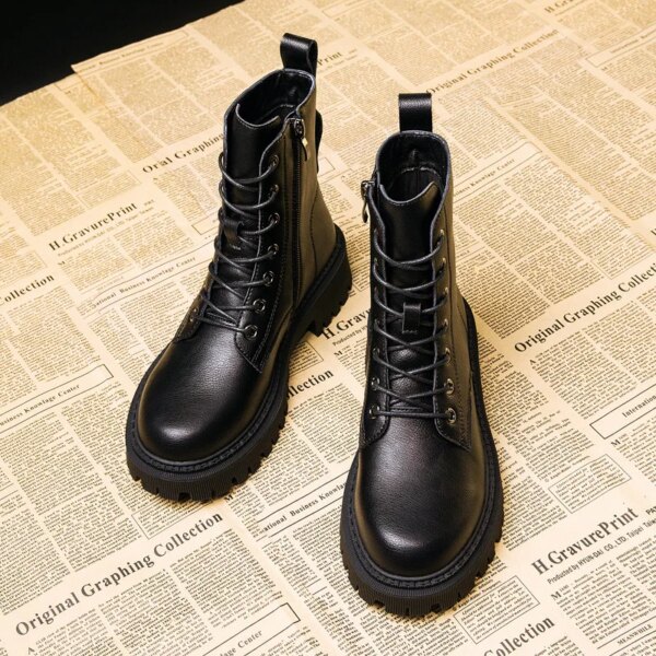 bottines femme en cuir à lacets pour femme, chaussures de Combat, à la mode
