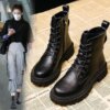 bottines femme en cuir à lacets pour femme, chaussures de Combat, à la mode