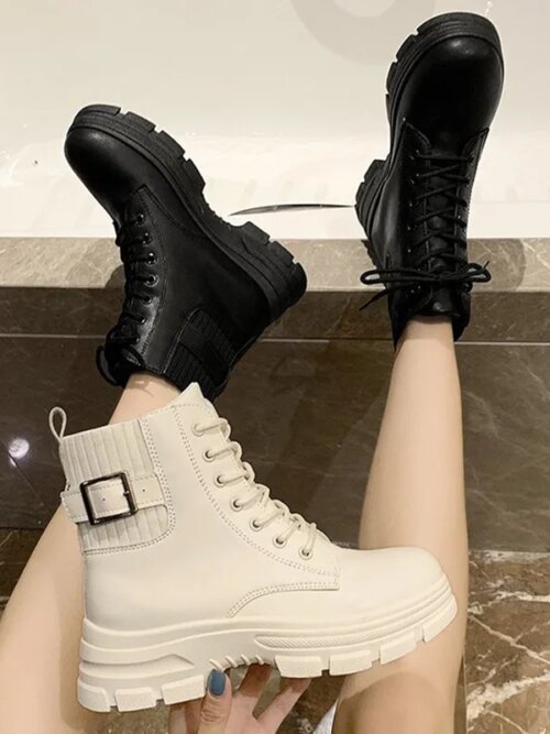 bottines femme en cuir à bout rond pour femme, bottines à la mode