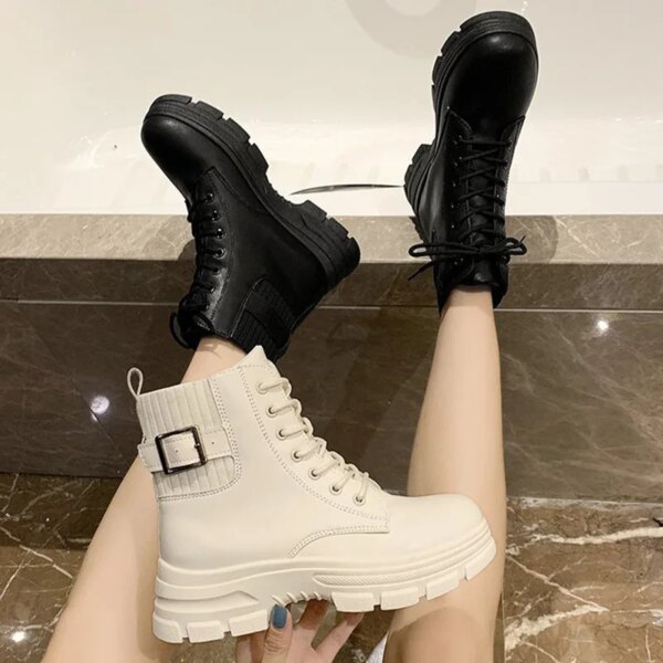 bottines femme en cuir à bout rond pour femme, bottines à la mode