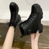 bottines femme en cuir à bout rond pour femme, bottines à la mode
