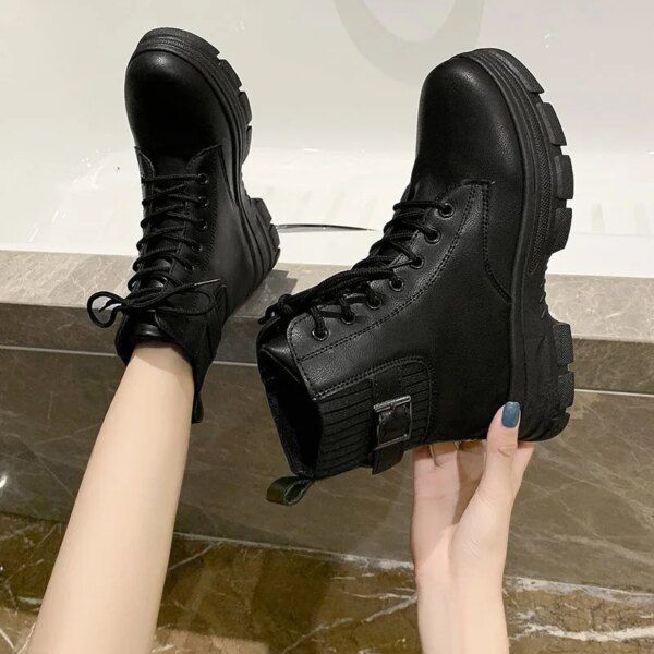 bottines femme en cuir à bout rond pour femme, bottines à la mode