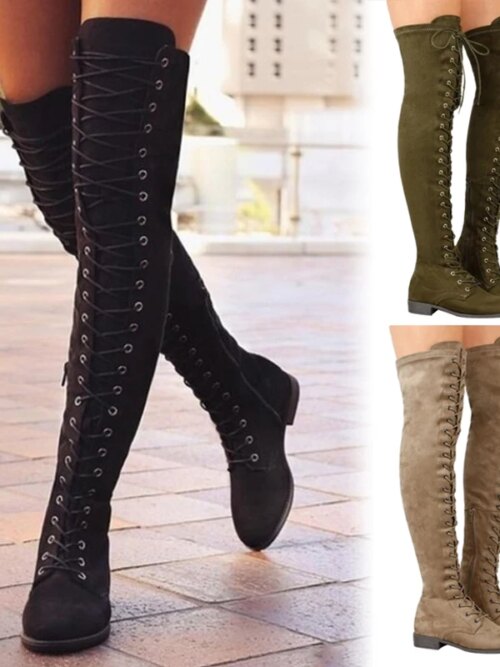 bottes femme en cuir suédé à semelle épaisse pour femme, bottes hautes au dessus du genou