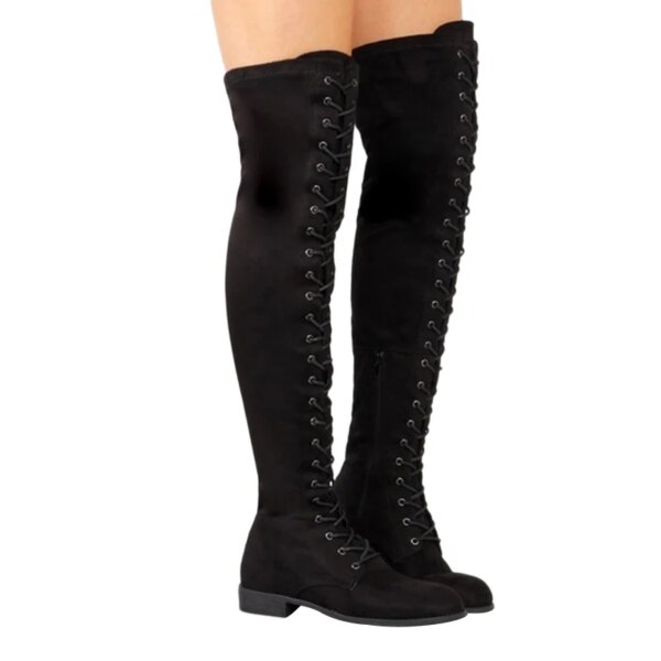 bottes femme en cuir suédé à semelle épaisse pour femme, bottes hautes au dessus du genou