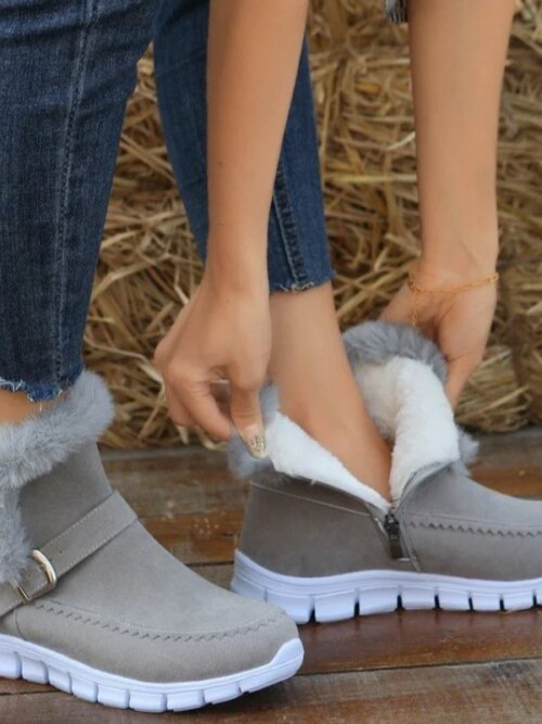bottines femme de neige Chelsea en fourrure pour femmes, chaussures d'hiver chaudes