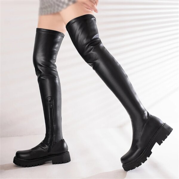 bottes femme à plateforme confortables pour femme, chaussures chaudes à talons carrés en peluche