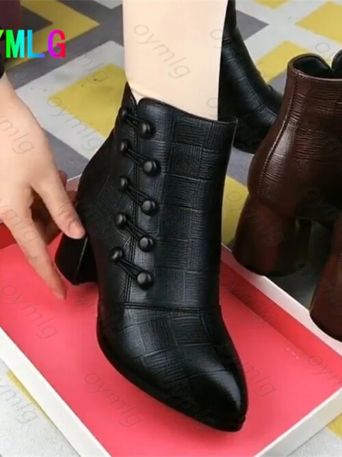 bottines femme courtes en cuir à talons épais pour femme
