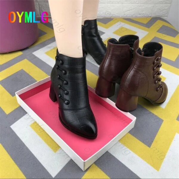 bottines femme courtes en cuir à talons épais pour femme