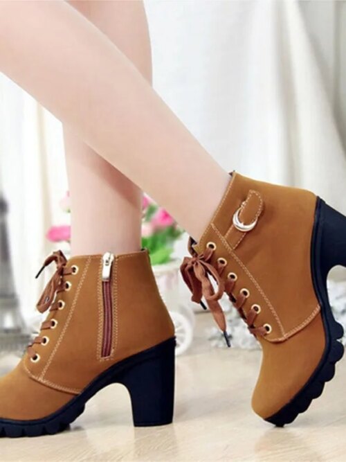 bottines femme à lacets en cuir artificiel pour femmes