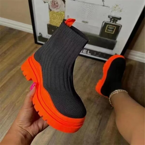 bottines femme à semelles épaisses pour femme, bottes courtes tricotées