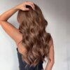 Perruque synthétique longue ondulée marron châtain, eashihair avec longue frange pour femmes
