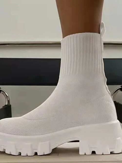bottines femme à plateforme avec talons pour femmes, chaussettes tricotées sans lacets