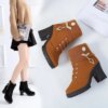 bottines femme de neige imperméables à talon épais avec tête ronde pour femme