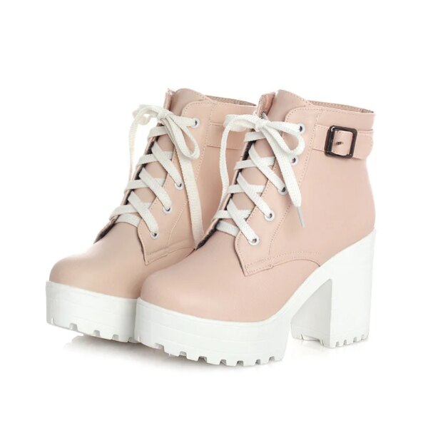 bottines femme Martin à bout rond pour femme, chaussures à talons hauts