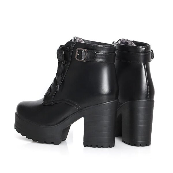 bottines femme Martin à bout rond pour femme, chaussures à talons hauts