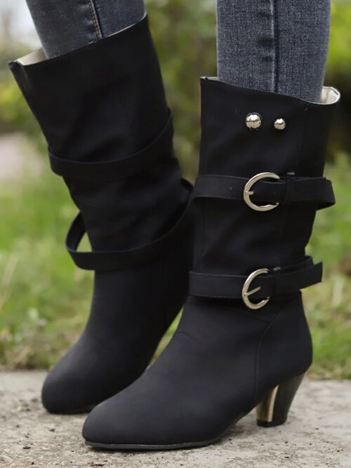 bottines femme mi-mollet à bout pointu pour femme, chaussures chaudes à talons hauts