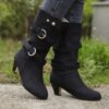 bottines femme mi-mollet à bout pointu pour femme, chaussures chaudes à talons hauts