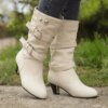 bottines femme mi-mollet à bout pointu pour femme, chaussures chaudes à talons hauts
