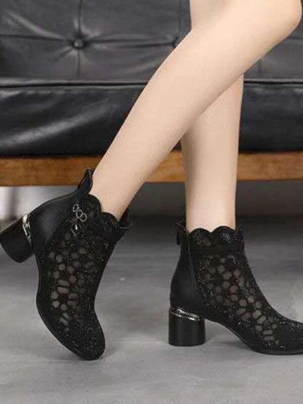 44591-de08b0.jpg bottines femme Sandales en gaze à talons épais avec strass pour femme, bottines en maille